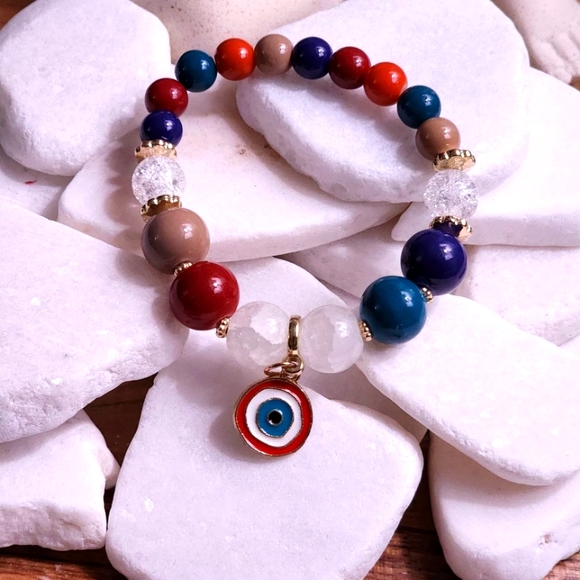 Hand crafted mala evil eye bracelet in carnival colors - Picture 2 of 3